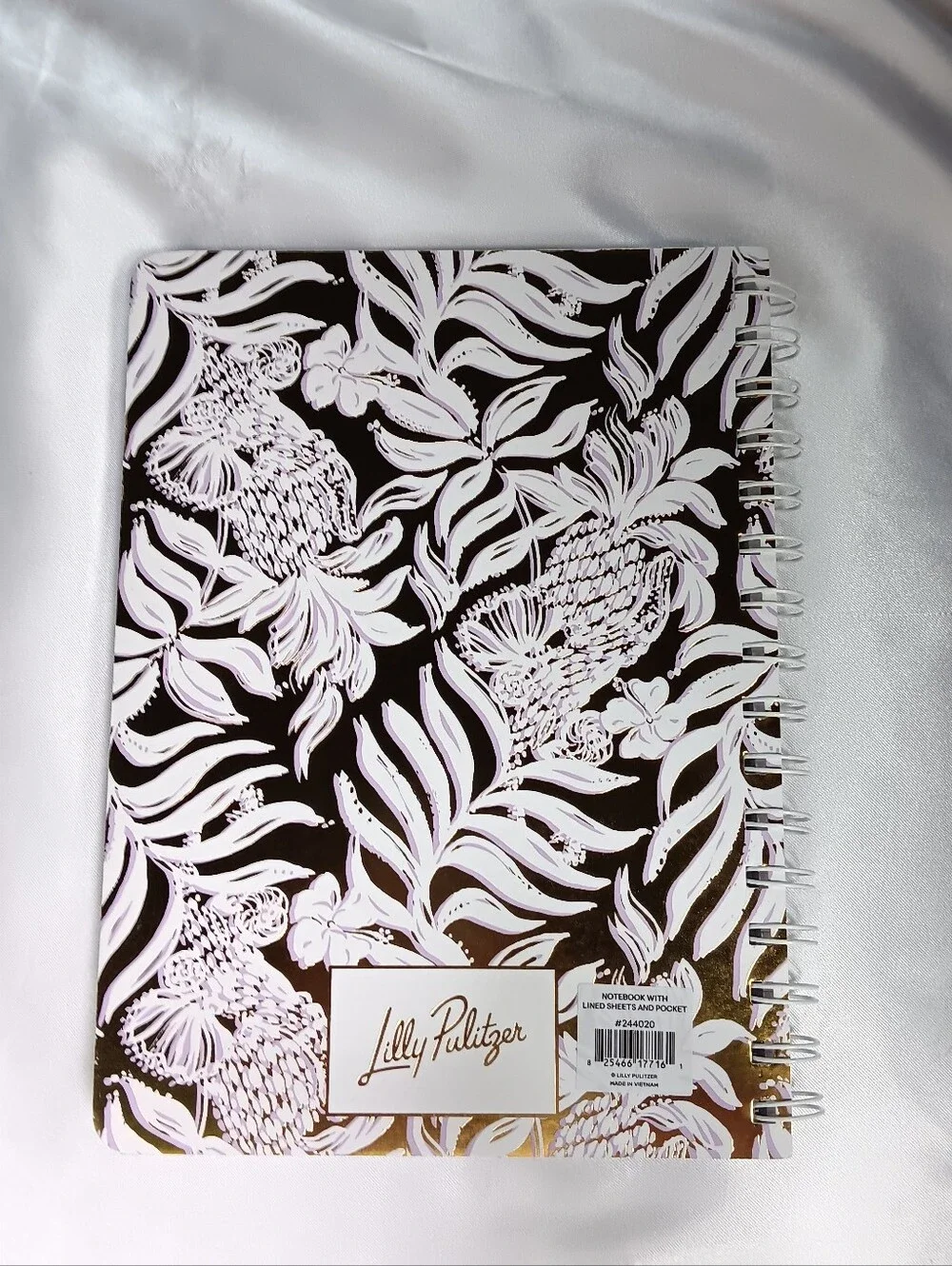 Lilly Pulitzer Mini Notebook Spiral Bound Pocket Floral Metallic Gold Lilac 8.5